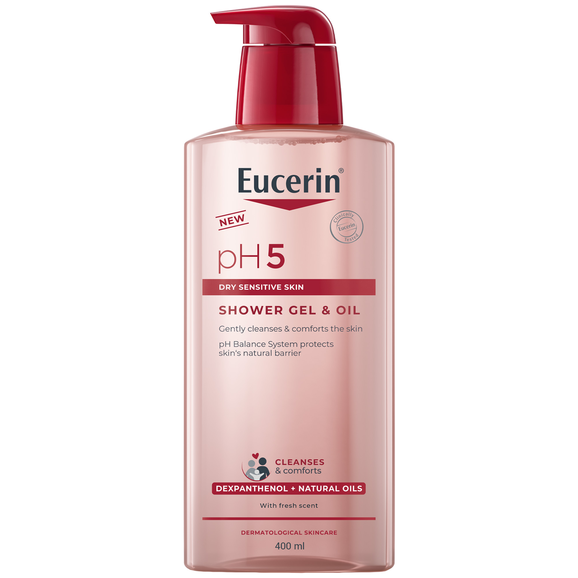 Eucerin pH5 Shower Gel & Oil, with Dexpanthenol & Natural Oils, Fresh Scent, Gently Cleanses & Comforts Skin, pH Balance System Protects Skins Natural Barrier, for Dry, Sensitive Skin, 400ml
