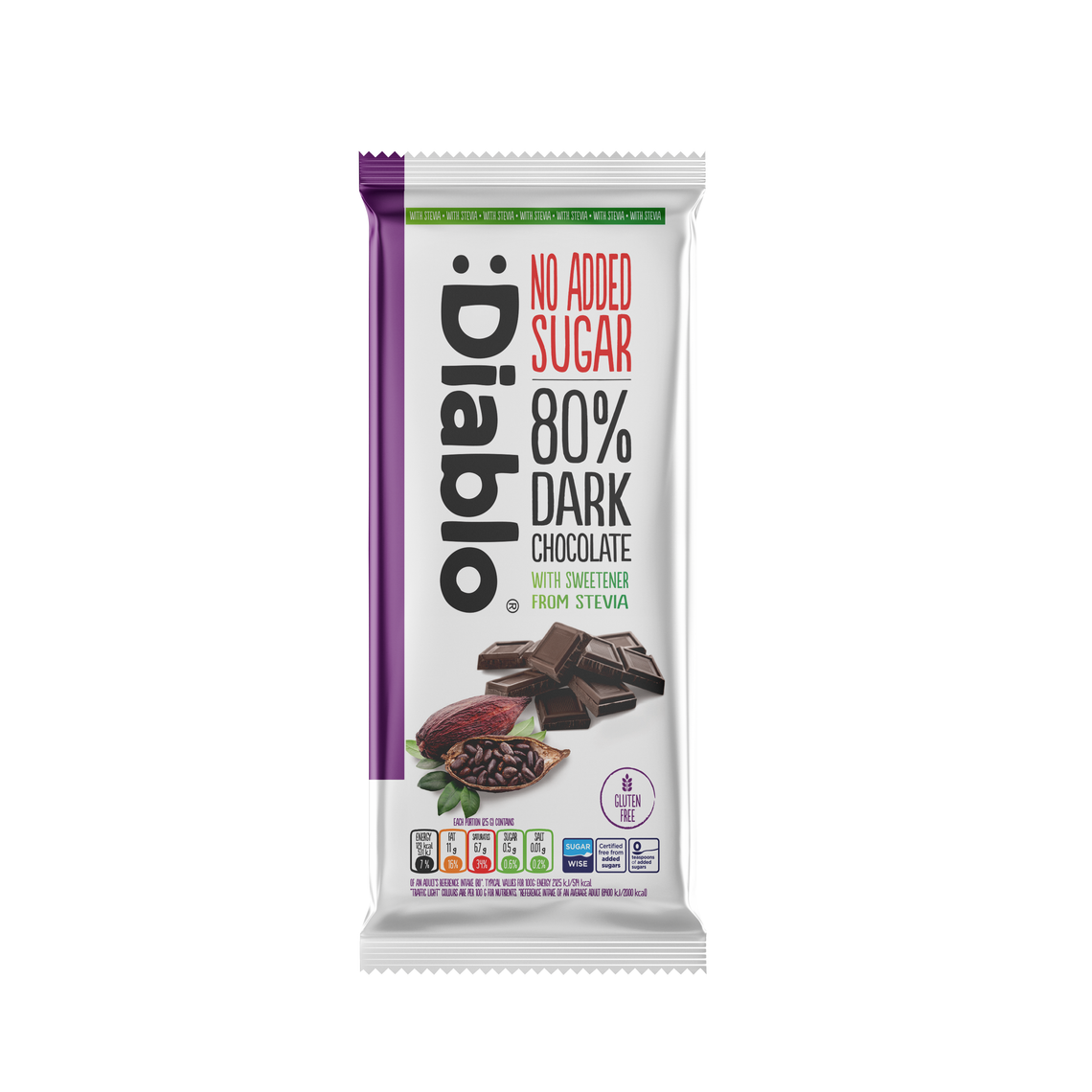 Diablo Dark Chocolate 80% with Stevia (75g)